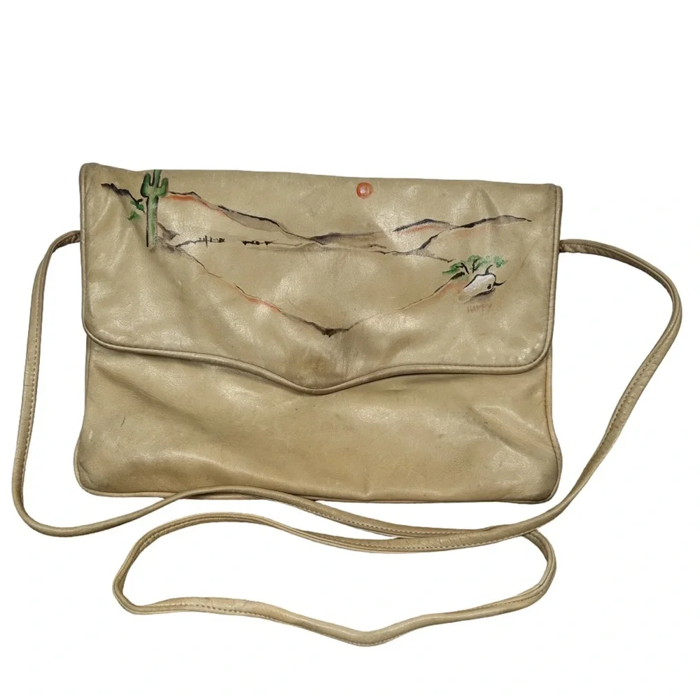 Western crossbody hand painted Beige Shoulder Bag‎ purse cowboy southwest desert